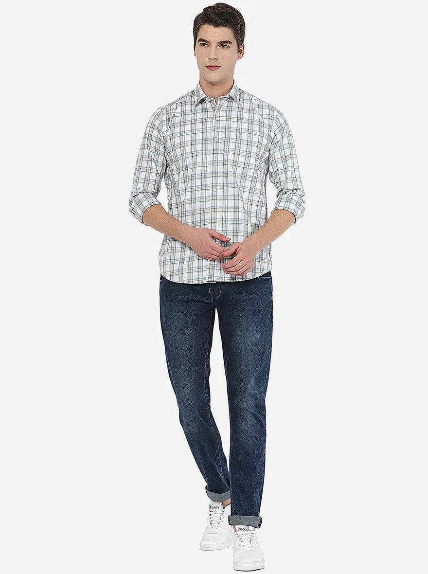 Light Beige Checked Slim Fit Casual Shirt | JadeBlue