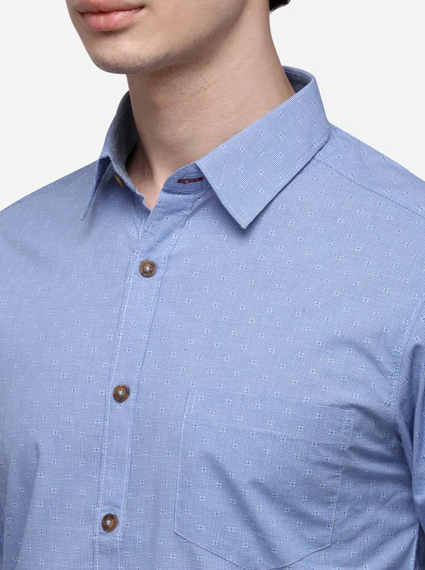 Light Blue Regular Fit Printed Casual Shirt | Greenfibre