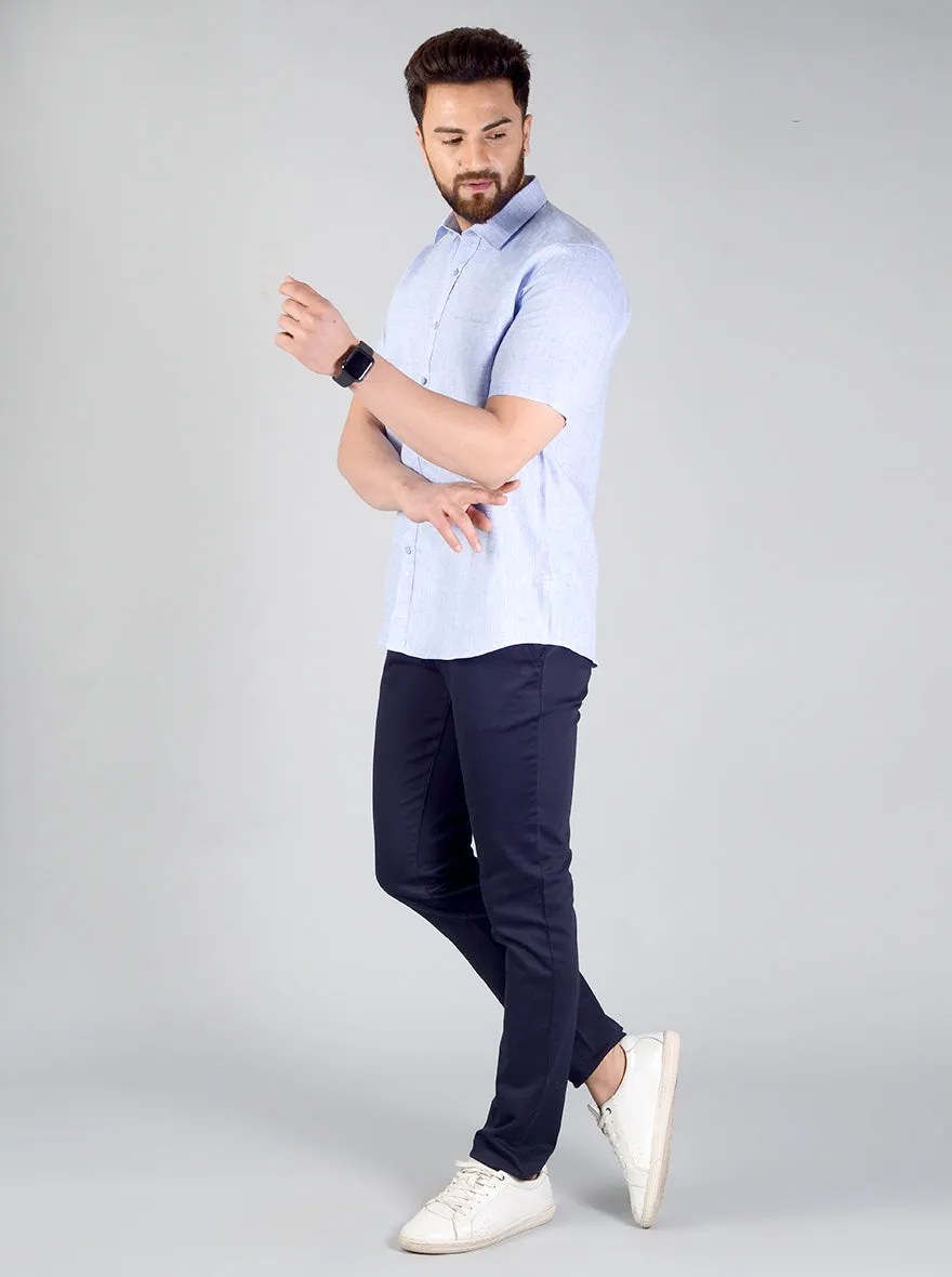 Light Blue Self Textured Regular Fit Formal Shirt | JadeBlue