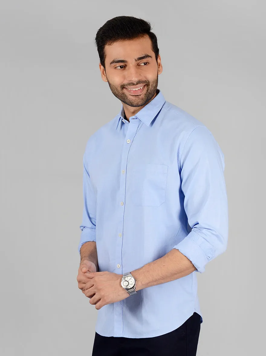 Light Blue Solid Classic Fit Casual Shirt | Greenfibre