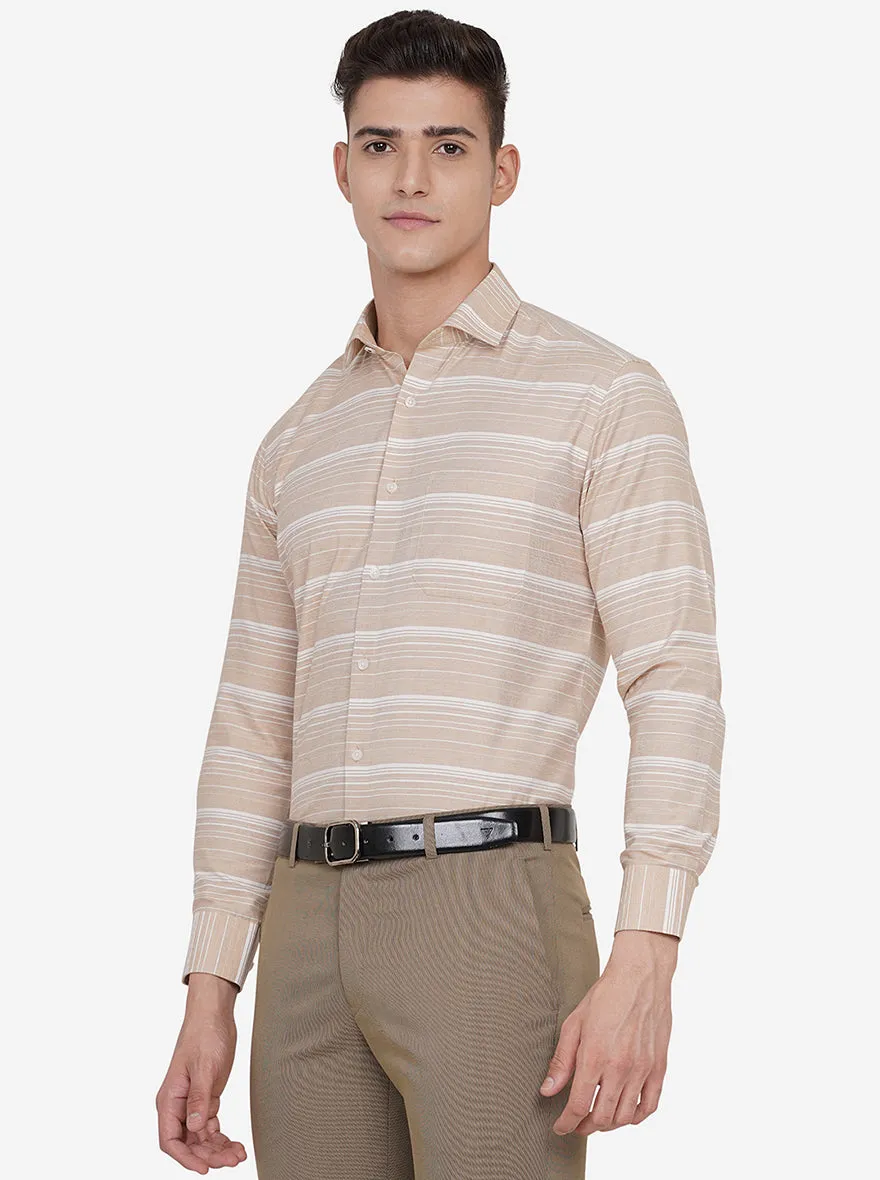 Light Brown Striped Slim Fit Formal Shirt | Greenfibre