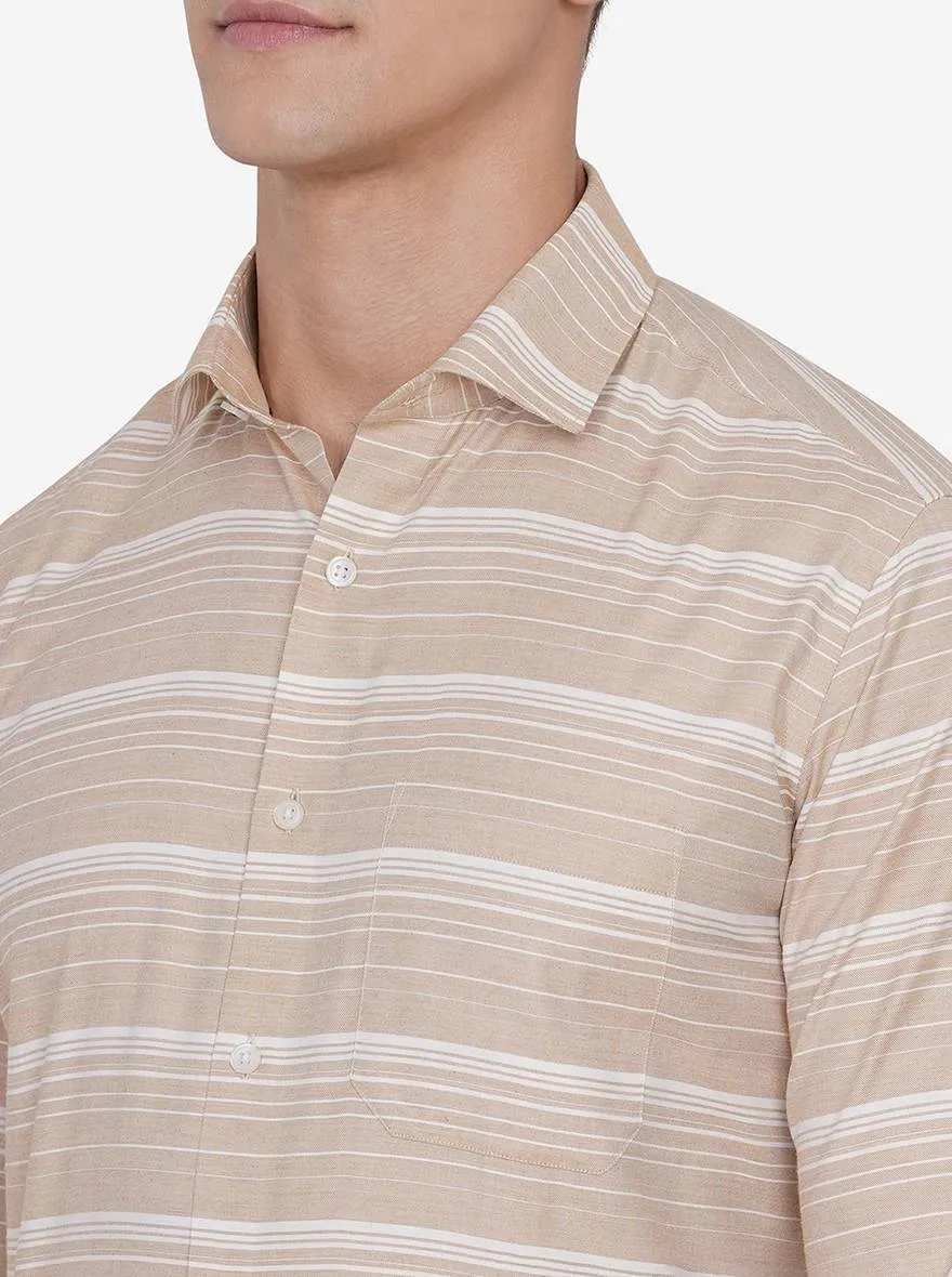 Light Brown Striped Slim Fit Formal Shirt | Greenfibre