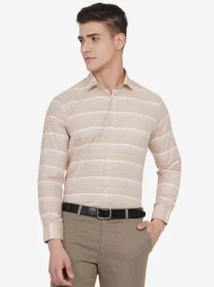 Light Brown Striped Slim Fit Formal Shirt | Greenfibre