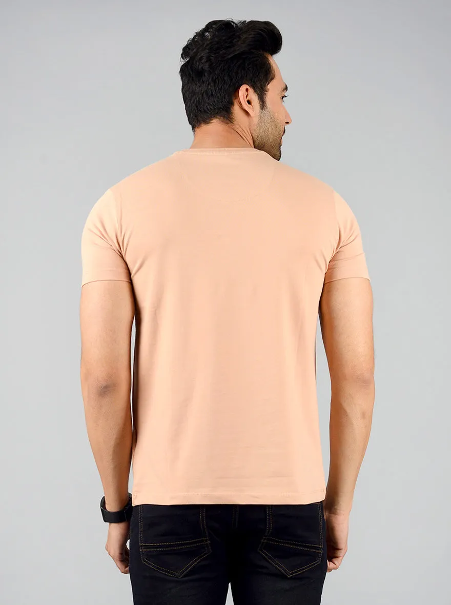 Light Peach Printed Slim Fit T-shirt | JadeBlue