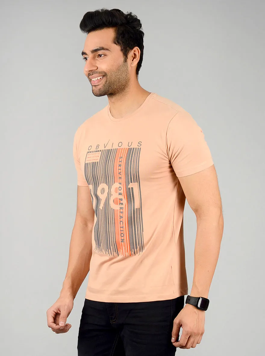 Light Peach Printed Slim Fit T-shirt | JadeBlue