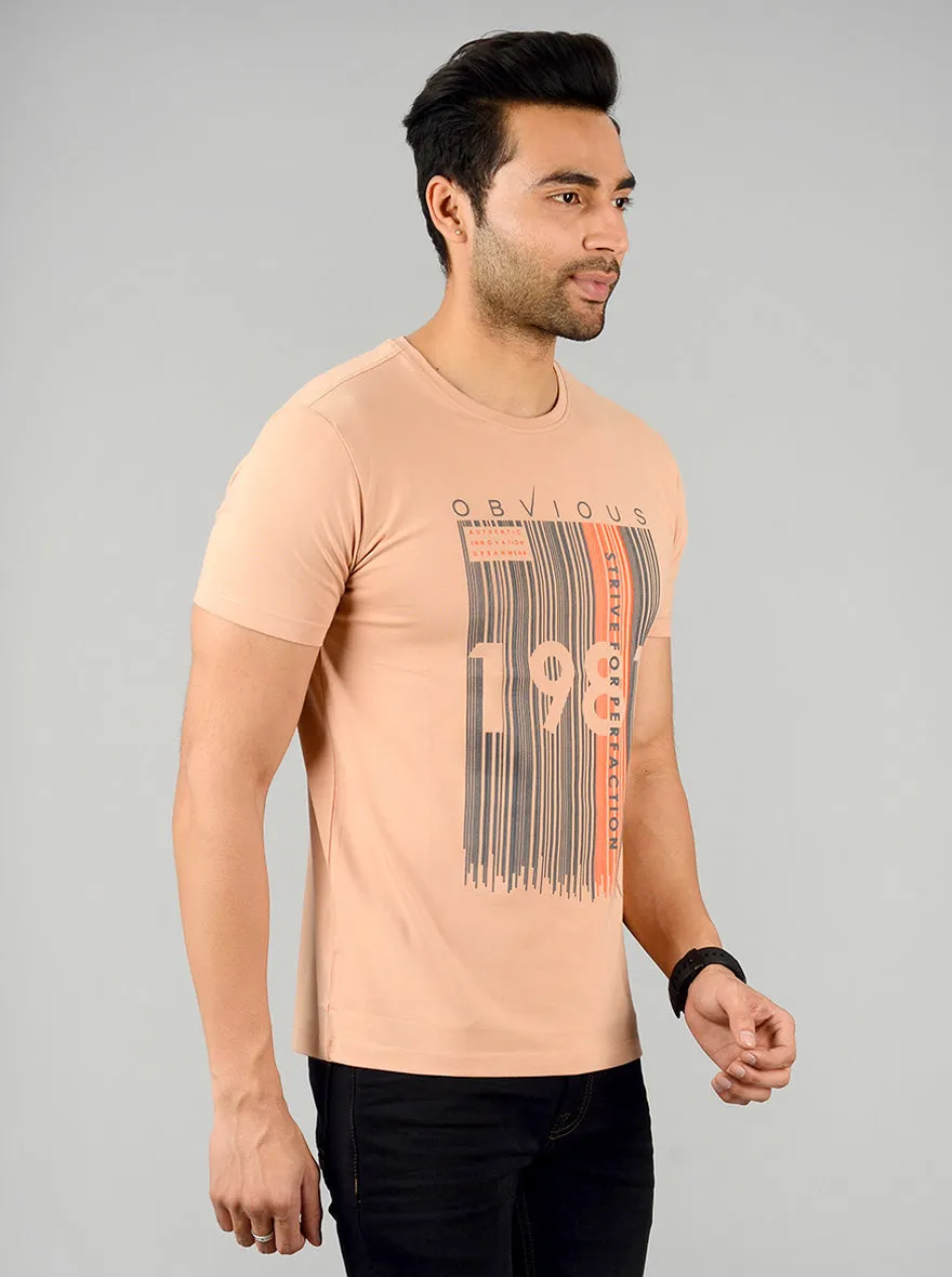 Light Peach Printed Slim Fit T-shirt | JadeBlue