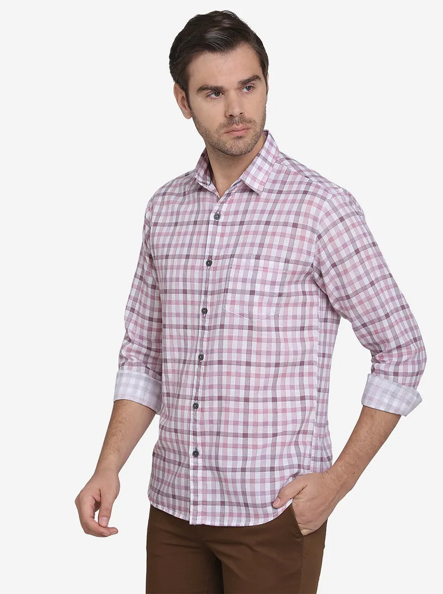 Light Purple & White Checked Slim Fit Casual Shirt | Greenfibre