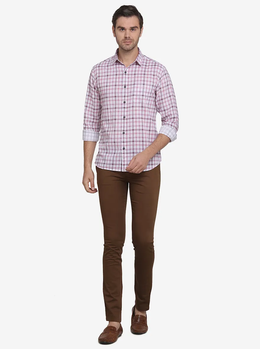 Light Purple & White Checked Slim Fit Casual Shirt | Greenfibre