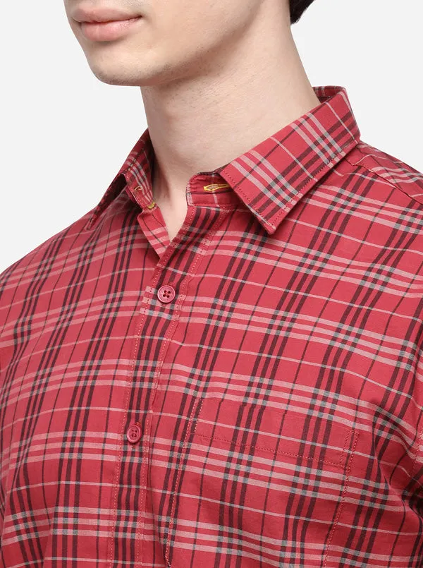 Light Red Regular Fit Checked Casual Shirt | Greenfibre