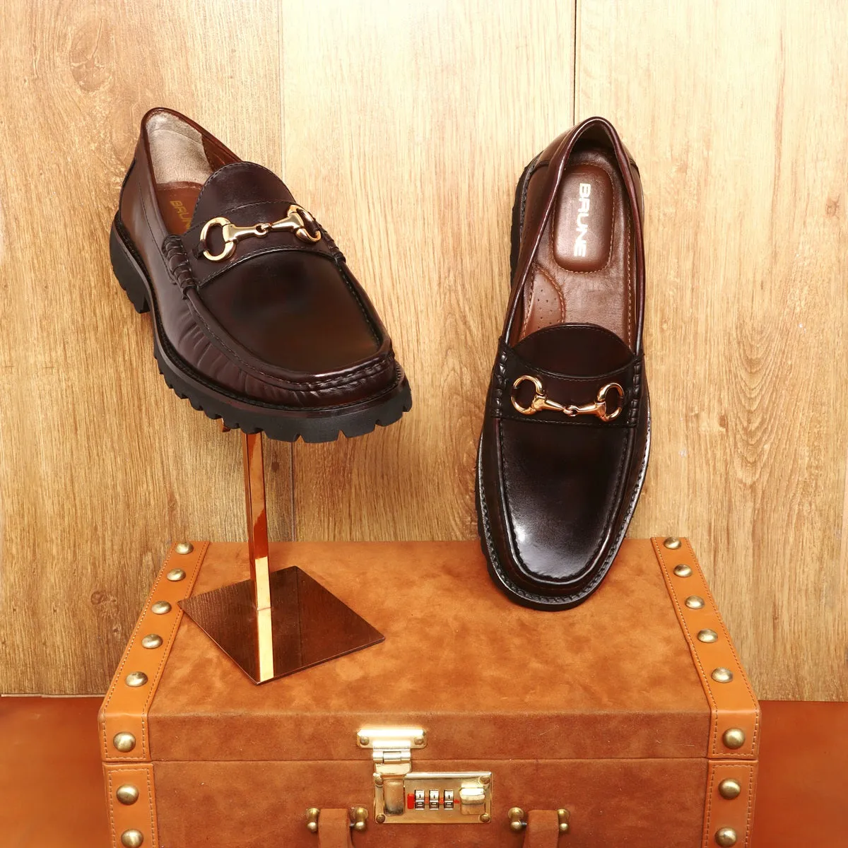 Light Weight Chunky Sole Loafer in Dark Brown Leather