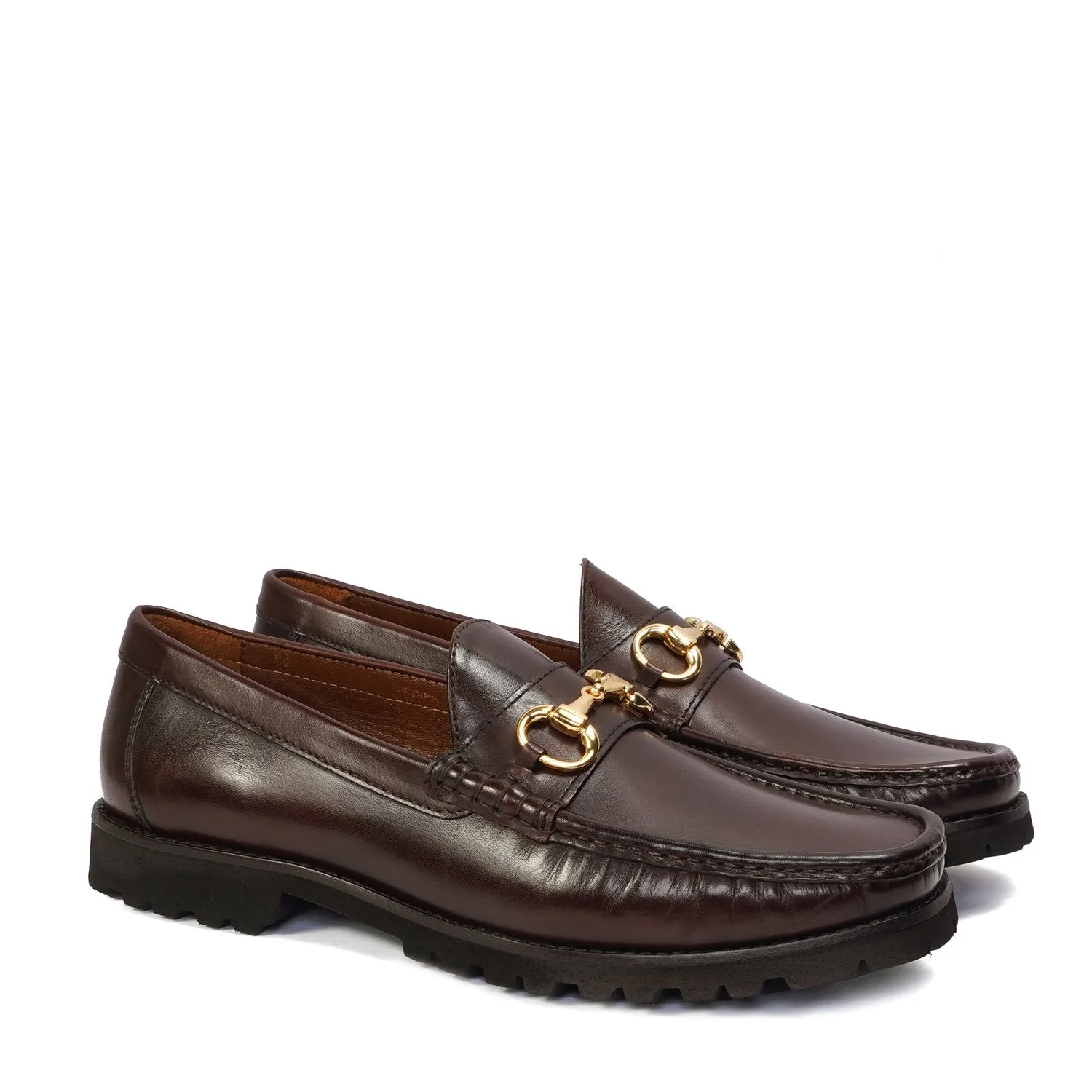 Light Weight Chunky Sole Loafer in Dark Brown Leather