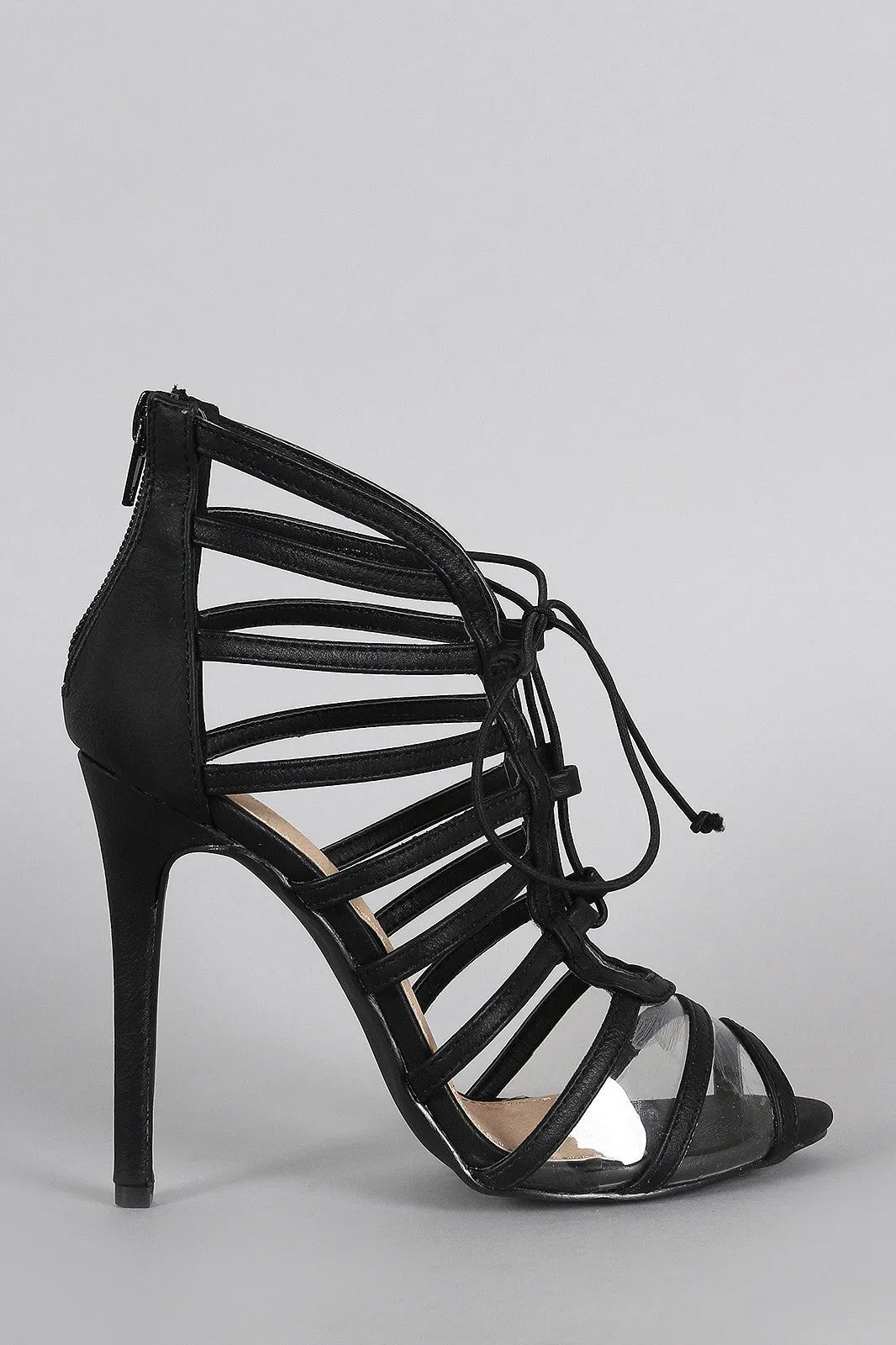 Liliana Strappy Lucite Lace Up Peep Toe Heel