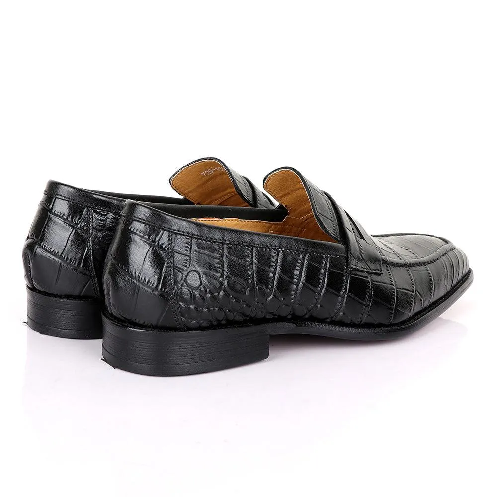 LoriBlu Vero Croc Block Black Leather Shoe