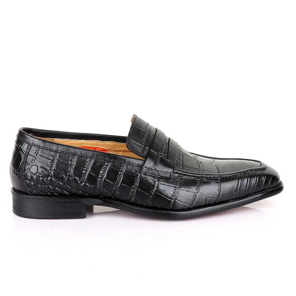 LoriBlu Vero Croc Block Black Leather Shoe