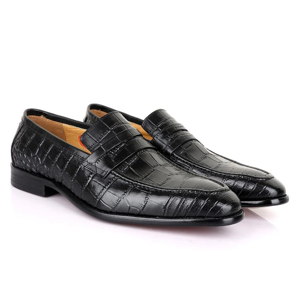 LoriBlu Vero Croc Block Black Leather Shoe