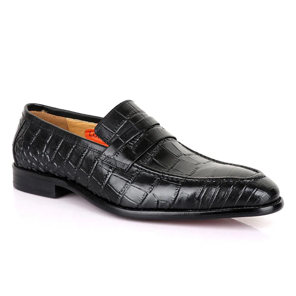 LoriBlu Vero Croc Block Black Leather Shoe