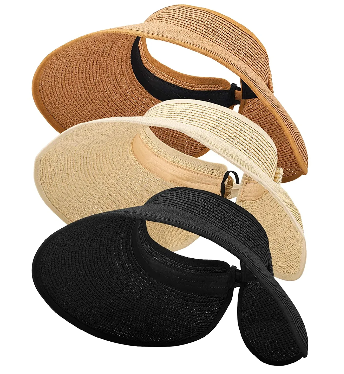 MEINICY 3PCS Women's Sun Visor Straw Foldable Hats