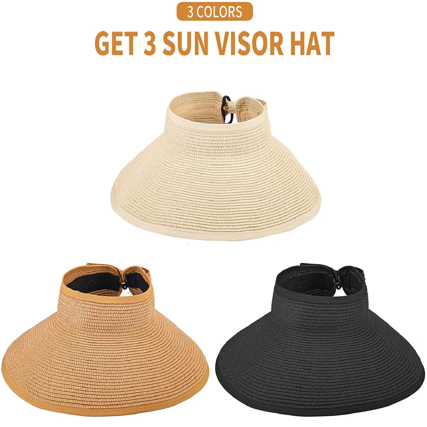 MEINICY 3PCS Women's Sun Visor Straw Foldable Hats