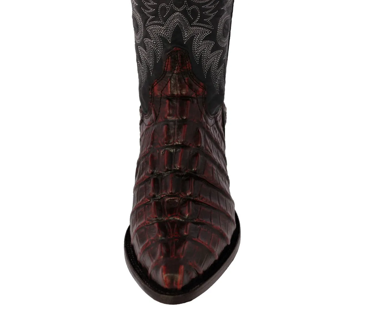 Mens Black Cherry Alligator Tail Print Leather Cowboy Boots J Toe