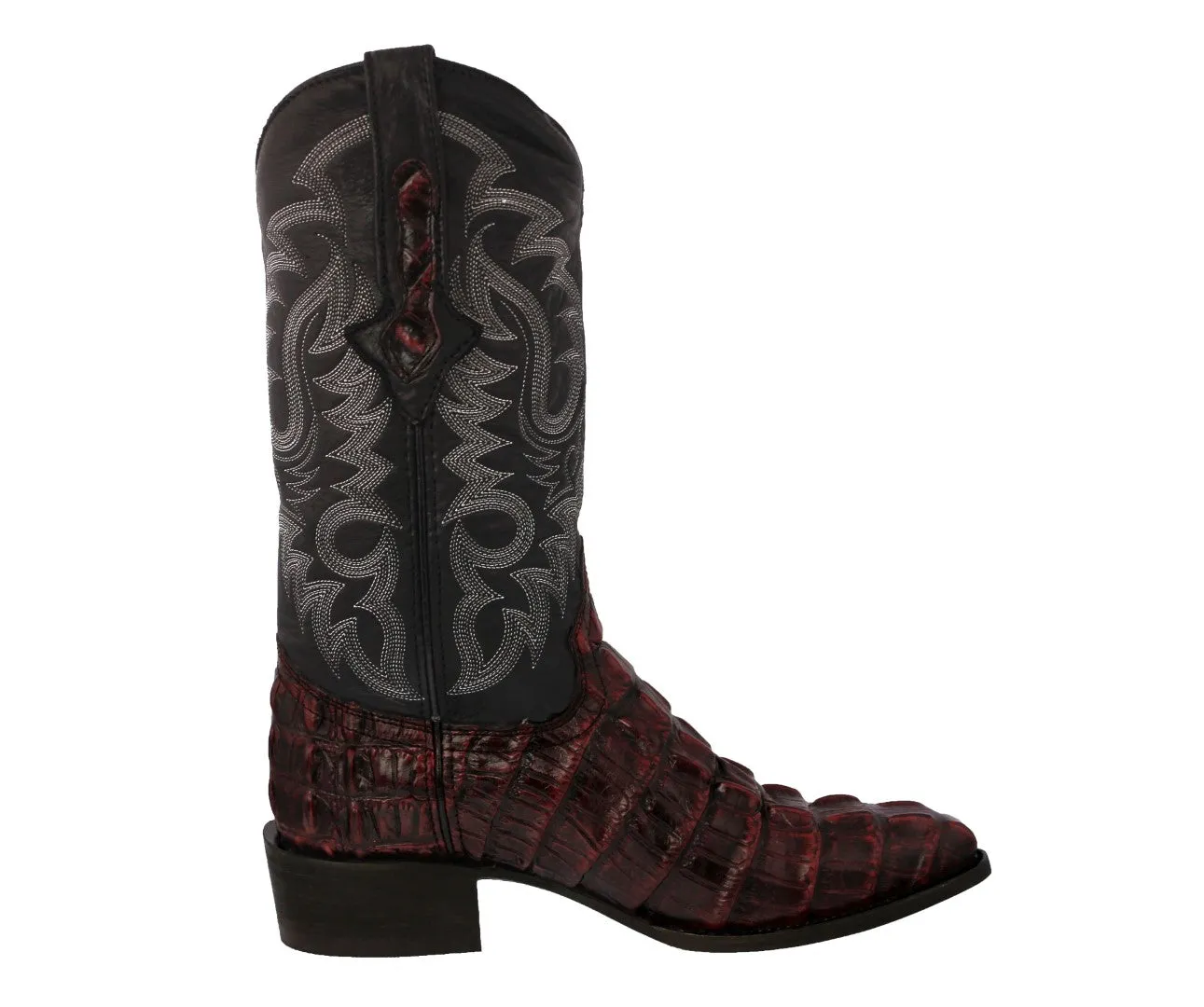 Mens Black Cherry Alligator Tail Print Leather Cowboy Boots J Toe