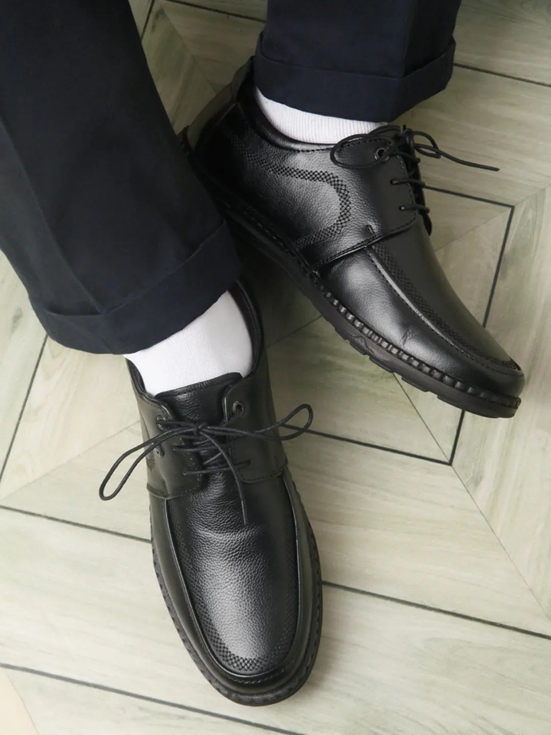 Men's Black Round Toe Lace Up Semi Formal (ID2254)