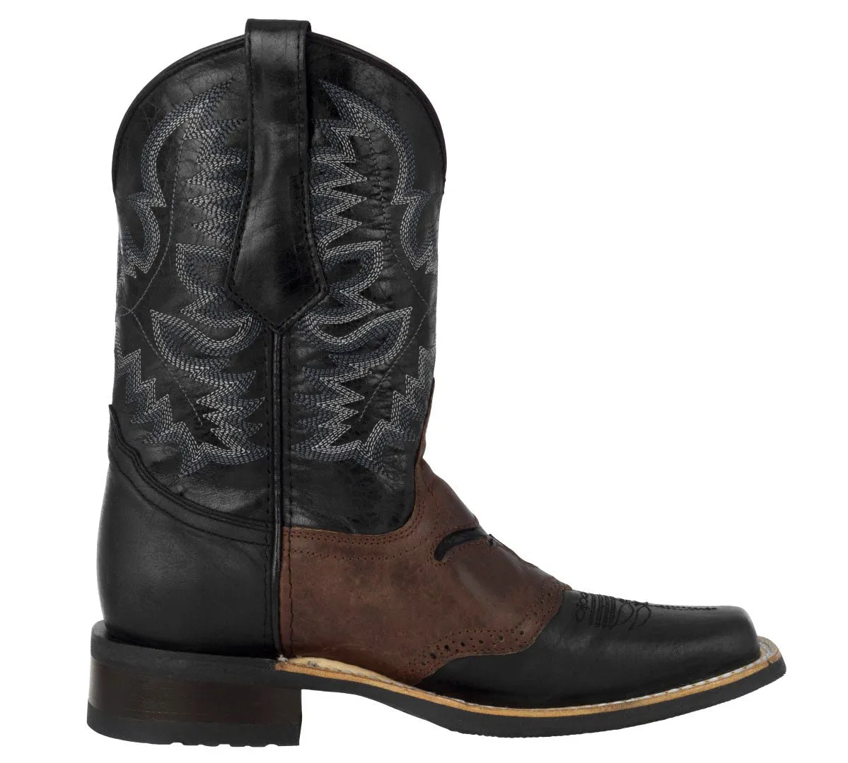 Mens Black Western Leather Cowboy Boots Longhorn - Square Toe