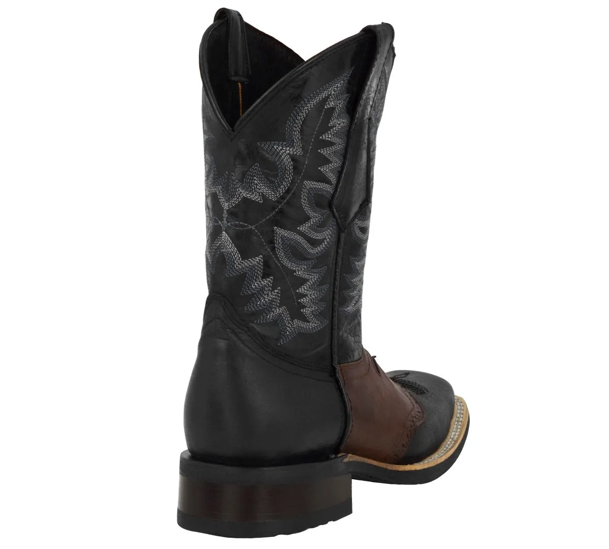 Mens Black Western Leather Cowboy Boots Longhorn - Square Toe