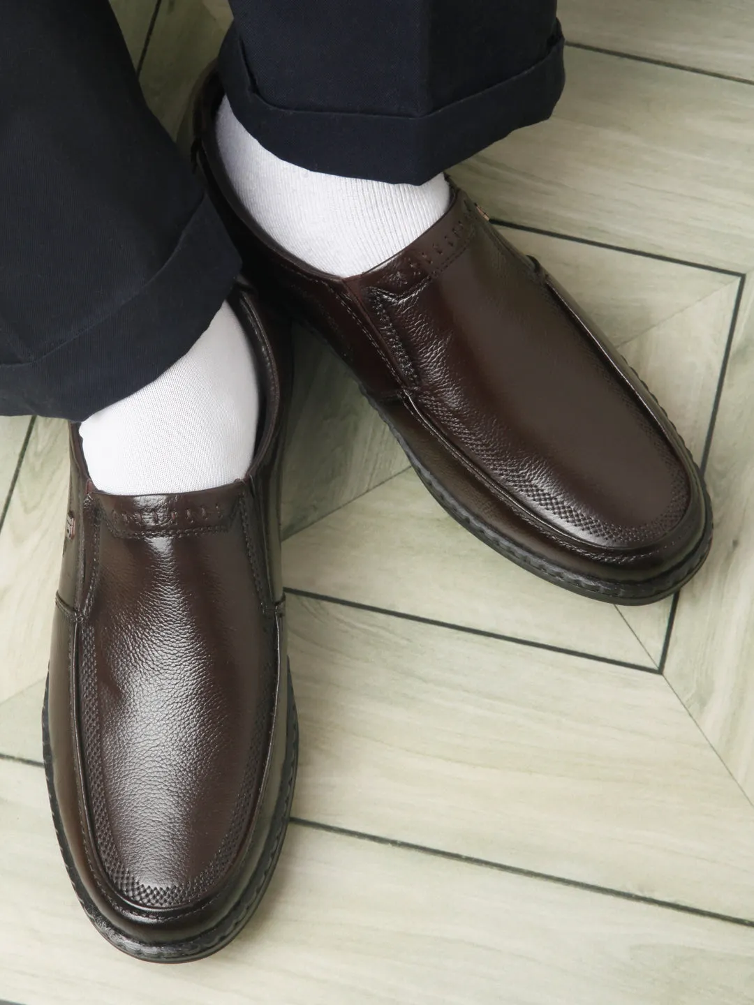 Men's Brown Round Toe Slip On Semi Formal (ID2253)