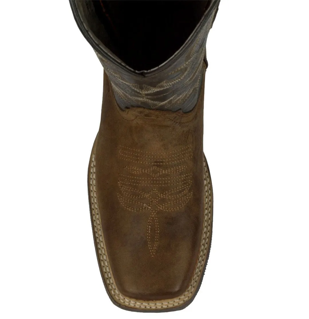 Mens Brown Western Leather Cowboy Boots - Square Toe