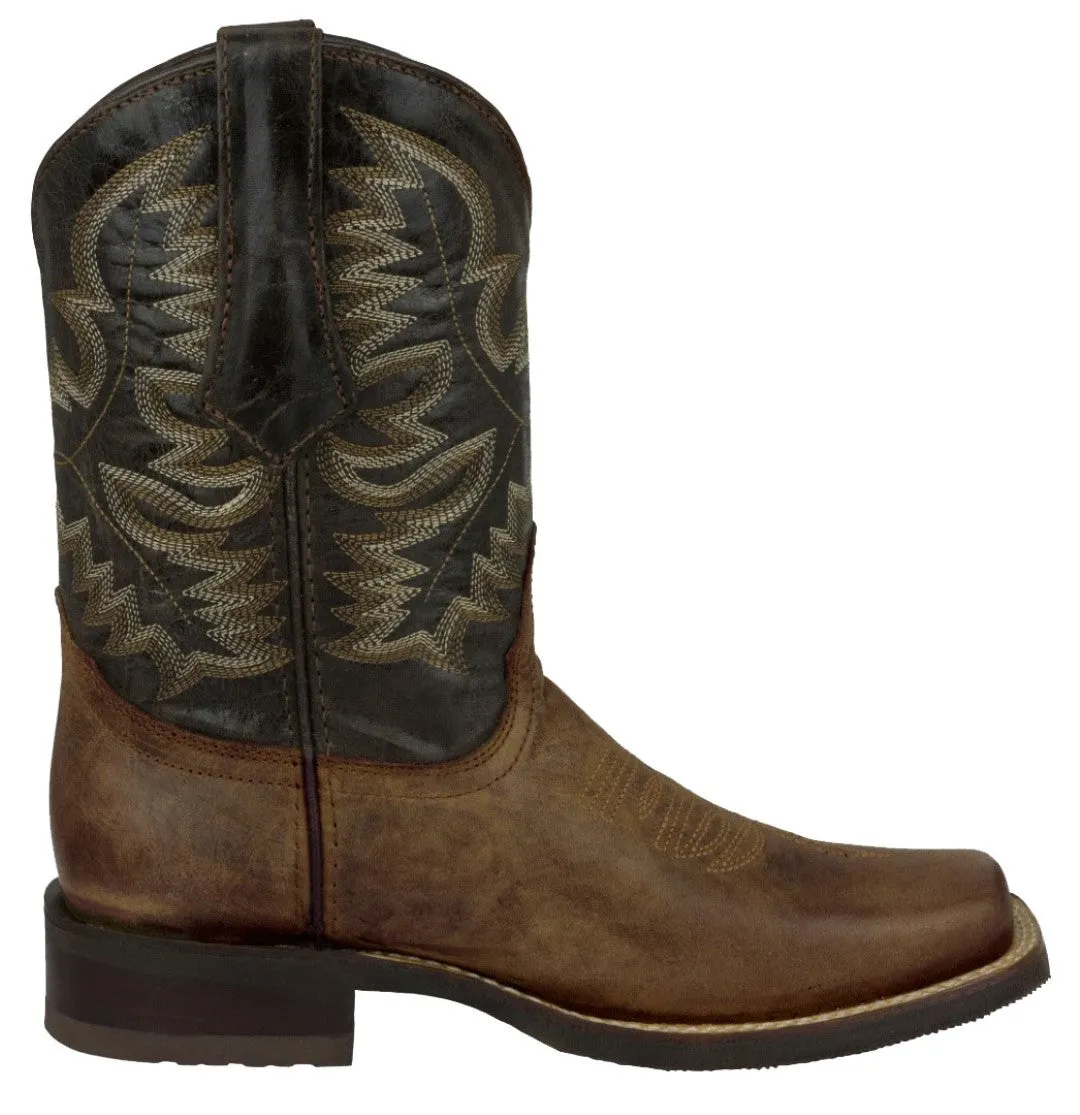 Mens Brown Western Leather Cowboy Boots - Square Toe