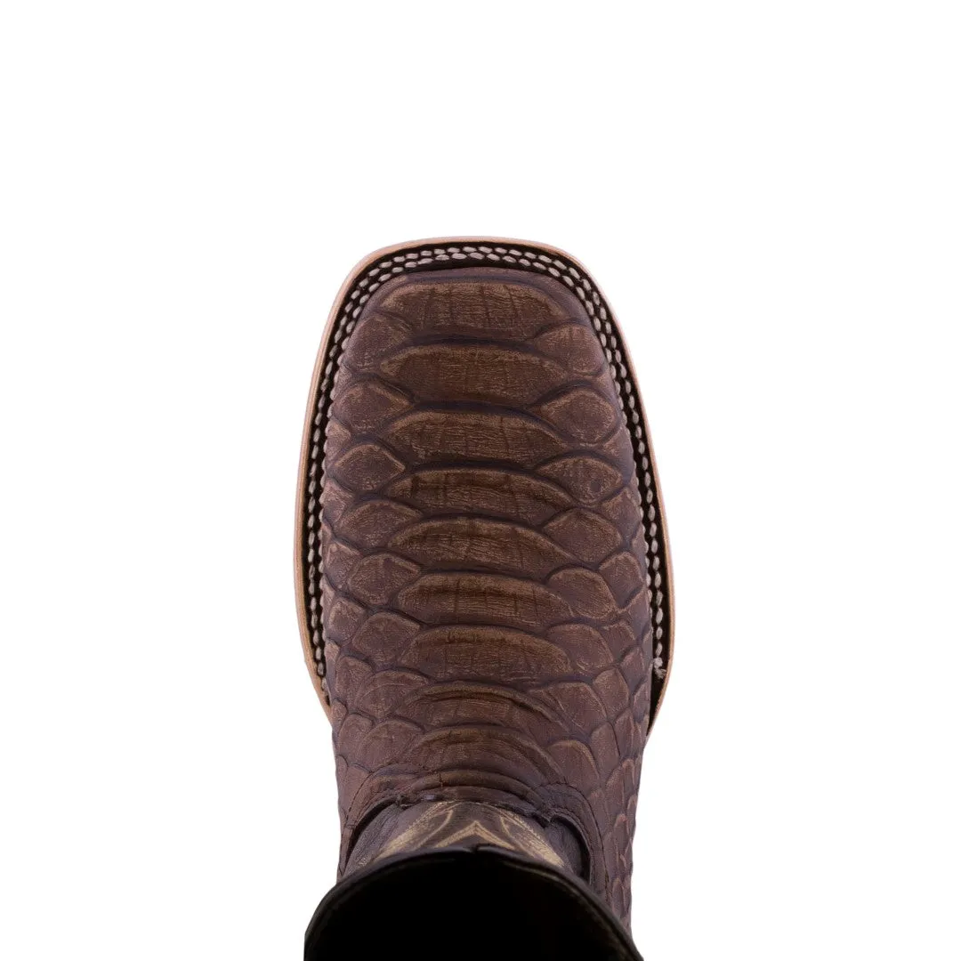 Mens Brown Western Wear Leather Cowboy Boots Snake Print Square Toe