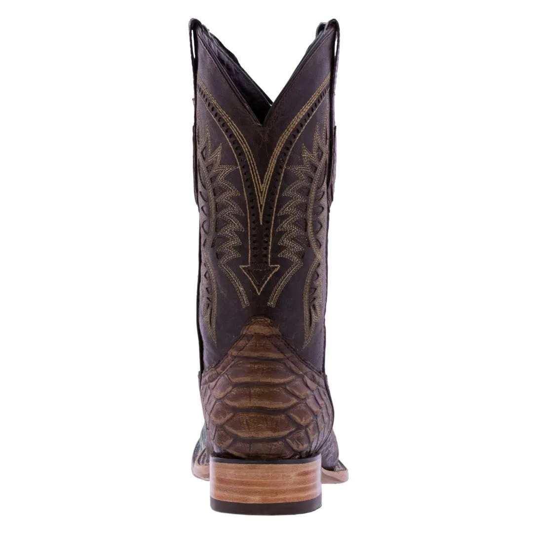 Mens Brown Western Wear Leather Cowboy Boots Snake Print Square Toe