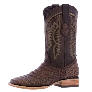 Mens Brown Western Wear Leather Cowboy Boots Snake Print Square Toe