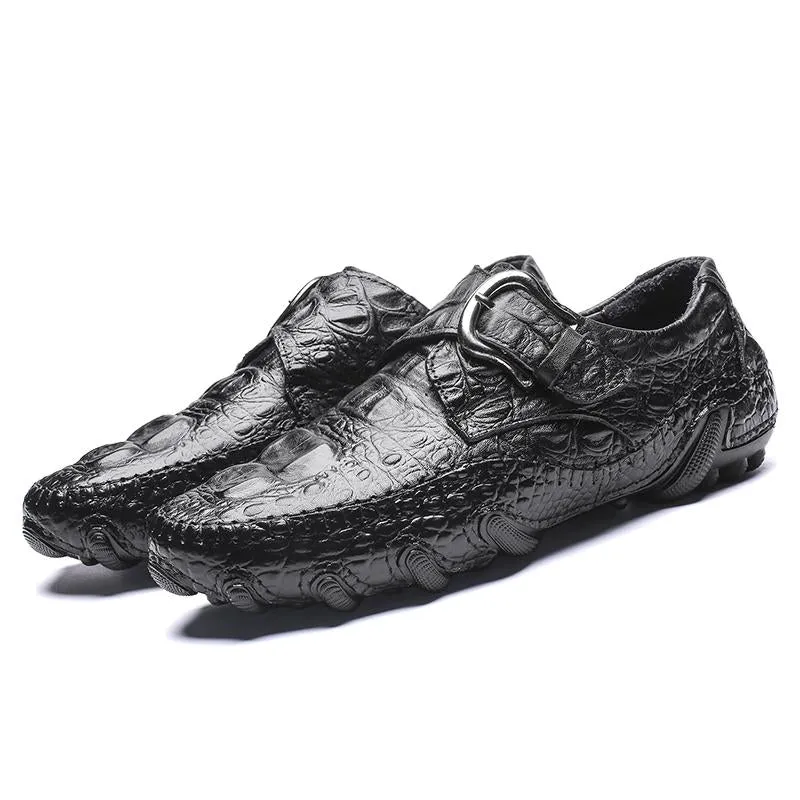 Men's casual real leather crocodile pattern cowhide luxury fashion Breathable ticket on comfortable moccasins shoes