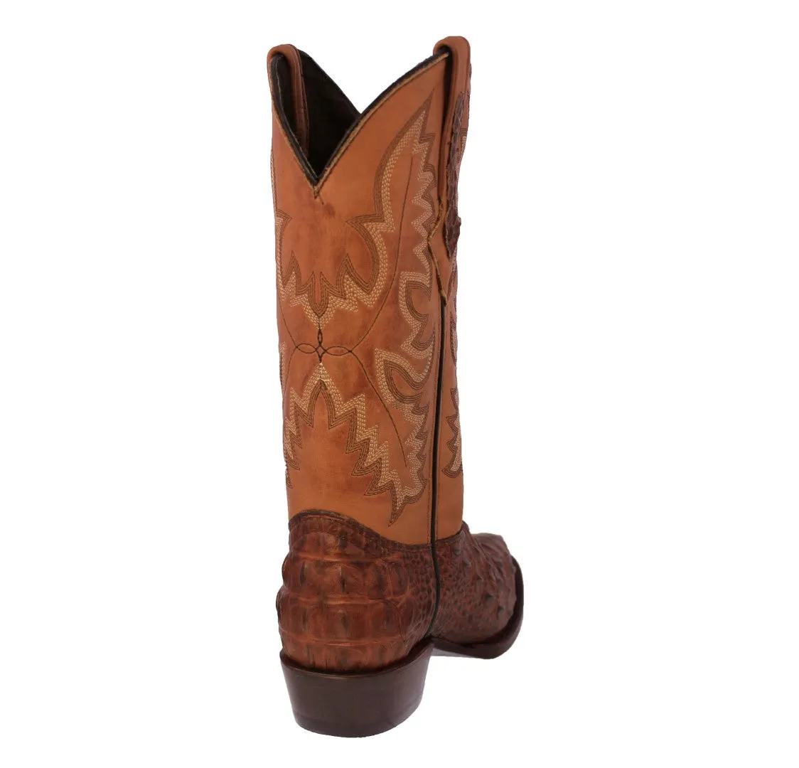 Mens Cognac Leather Cowboy Boots Alligator Back Print - J Toe