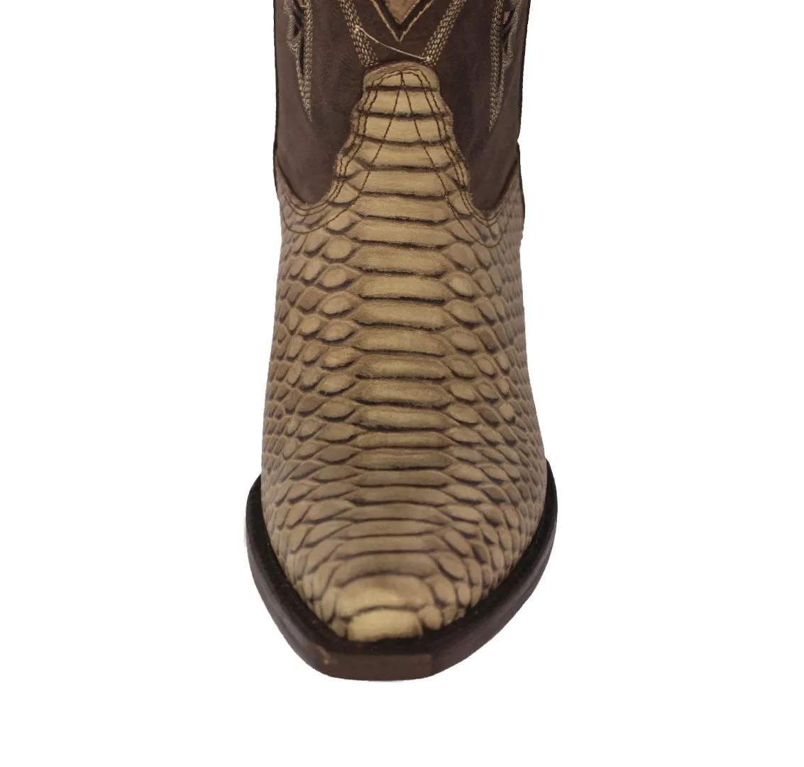 Mens Sand Snake Print Leather Cowboy Boots - Snip Toe