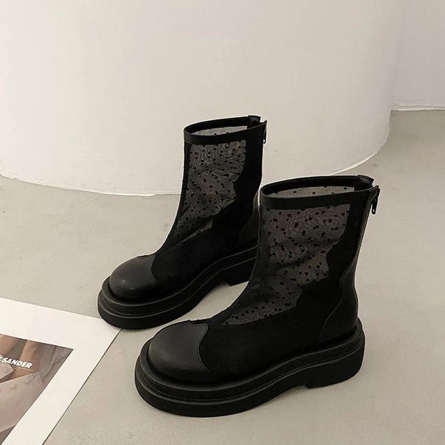 Mesh Patchwork Breathable Back Zip Summer Boots