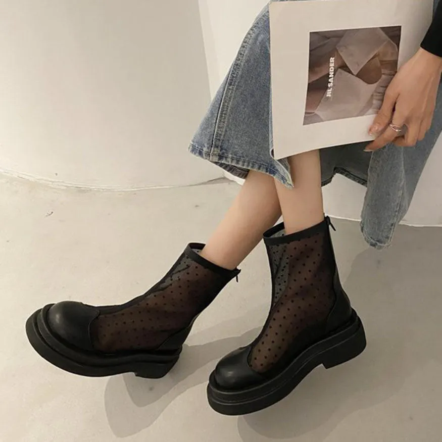 Mesh Patchwork Breathable Back Zip Summer Boots