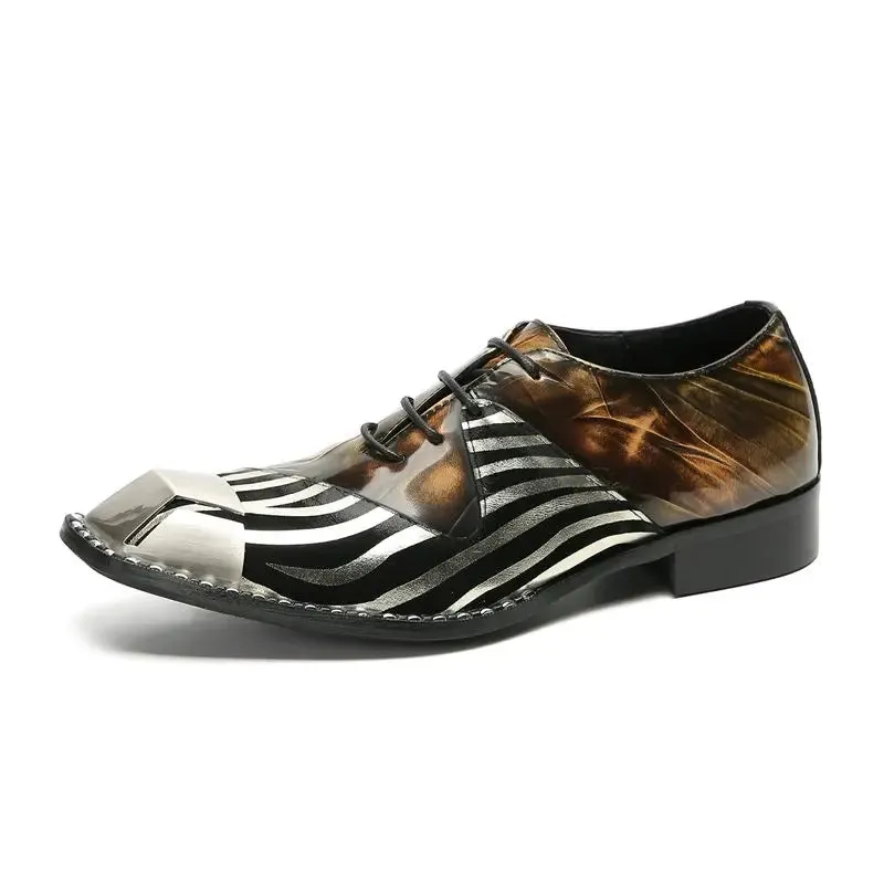 Metal Toes Patchwork Pigskin Shoes