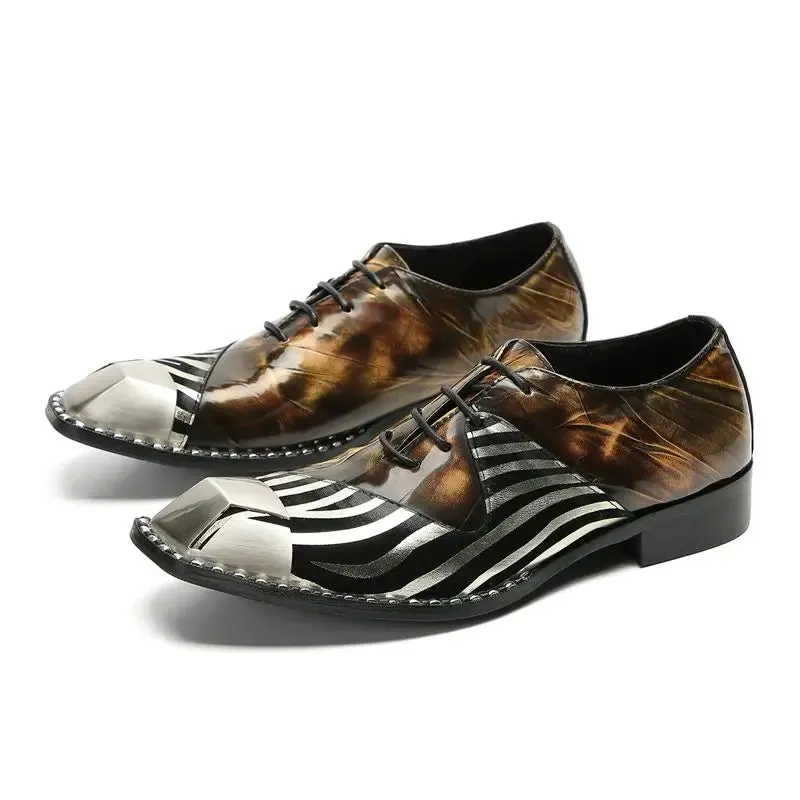 Metal Toes Patchwork Pigskin Shoes