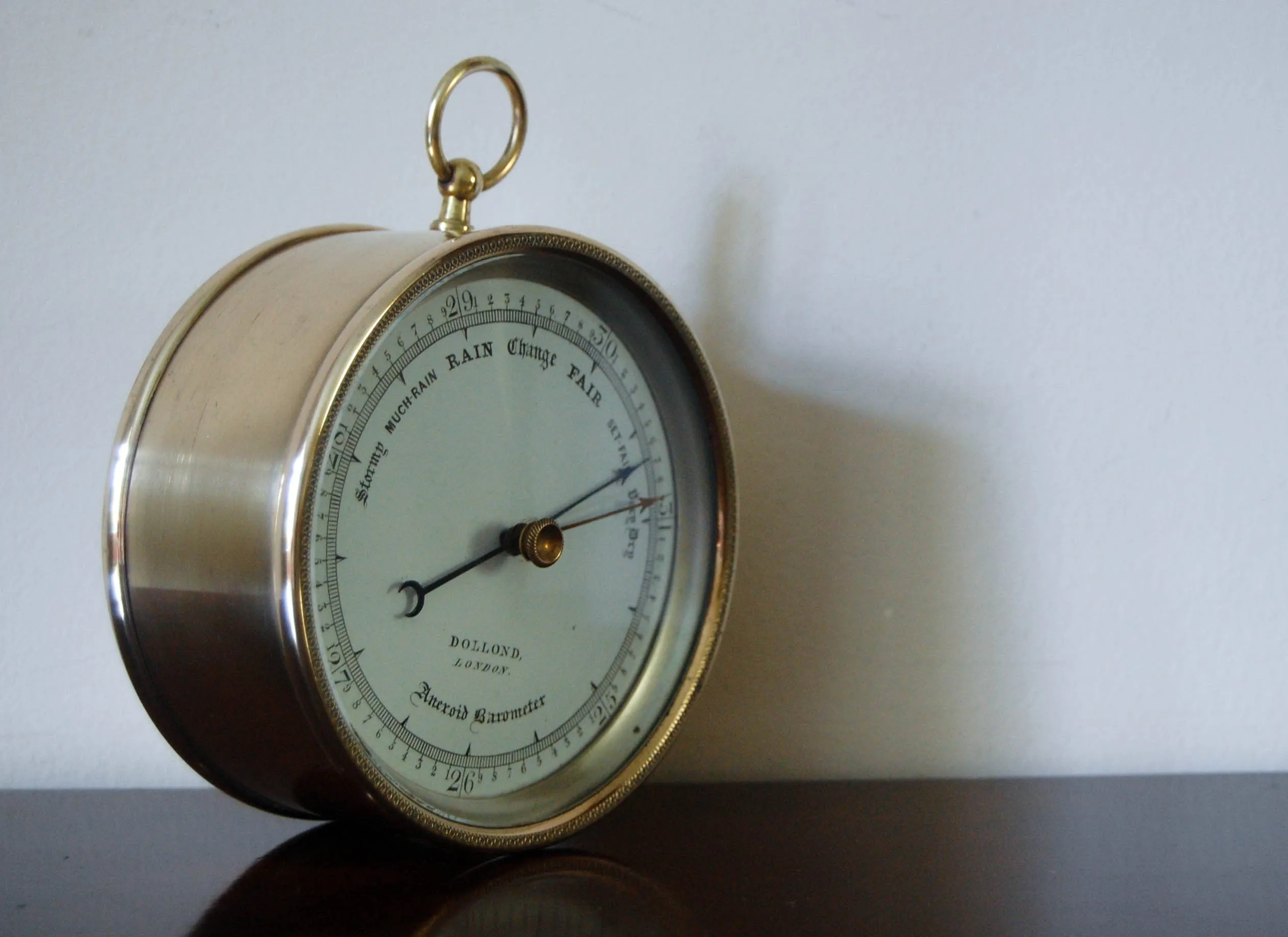 Mid Victorian Brass Cased Aneroid Barometer by Dollond of London