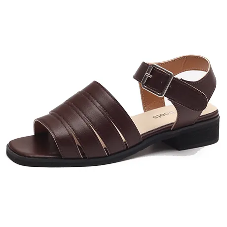 Minimalistic Classic Leather Low Heel Open Toe Sandals