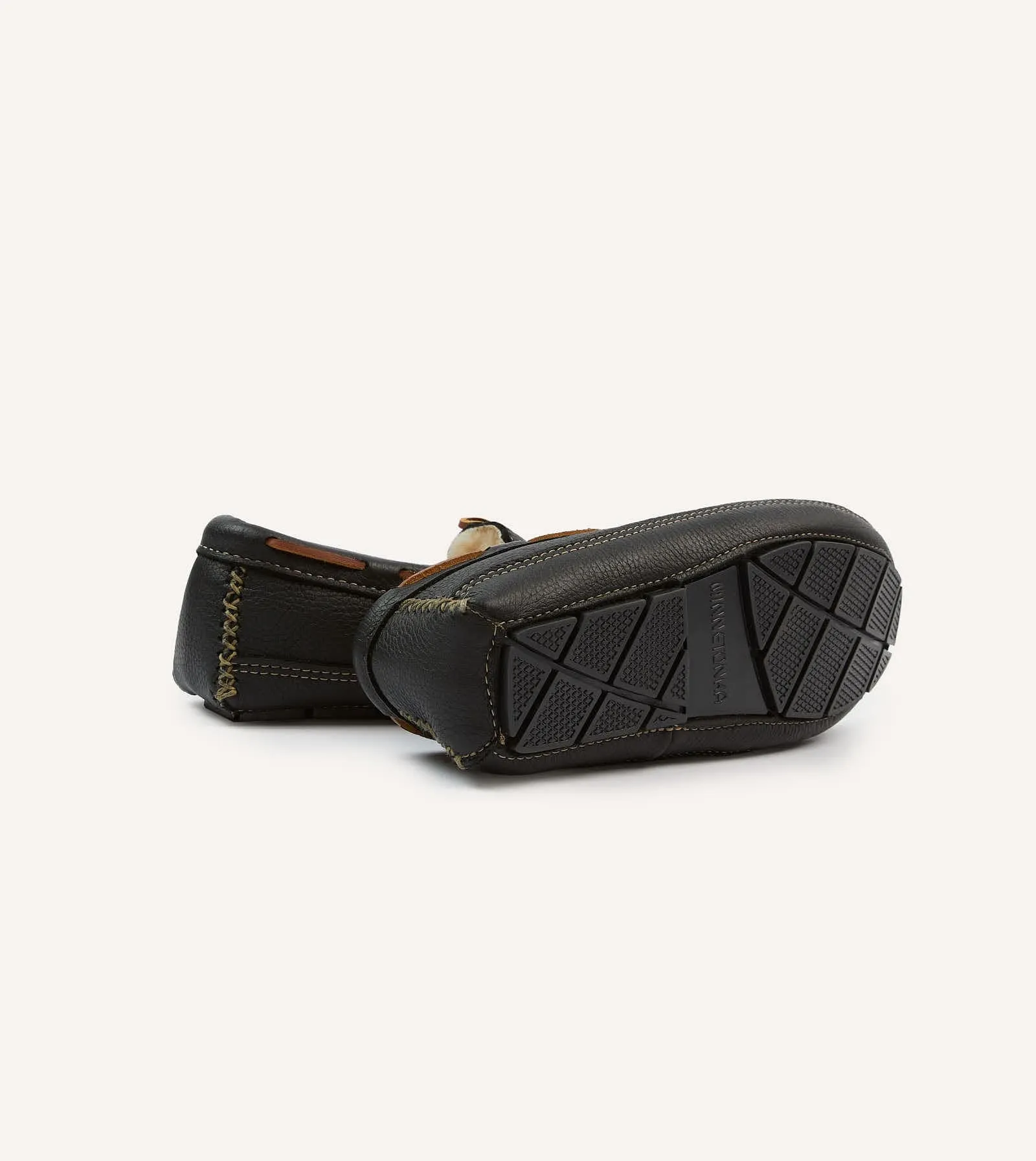 Minnetonka Black Sheepskin Lined Moose Slipper