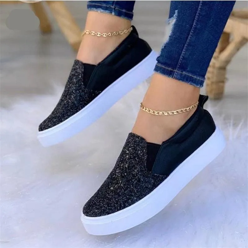 Moccasins Glitter Flat Loafers Shoes For Women Rose Gold/Black/Gold