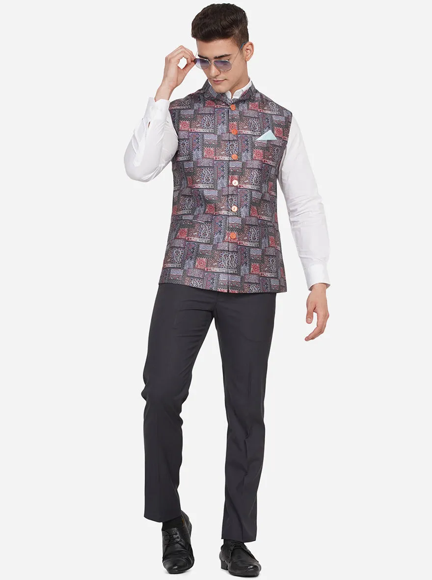 Multicolor Printed Regular Fit Bandhgala Jacket | JB Studio