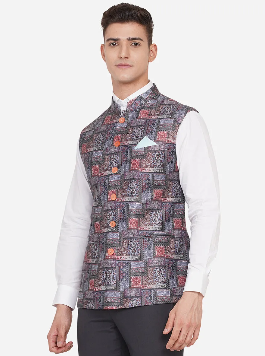 Multicolor Printed Regular Fit Bandhgala Jacket | JB Studio