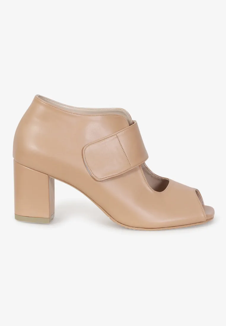 Nancy Peep Toe Velcro Strap Boots - Nude