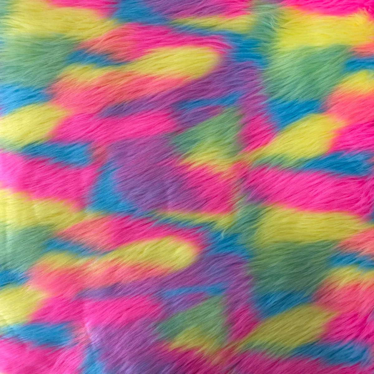 Neon Pastel Multi Color Rainbow Patchwork Faux Fur Fabric