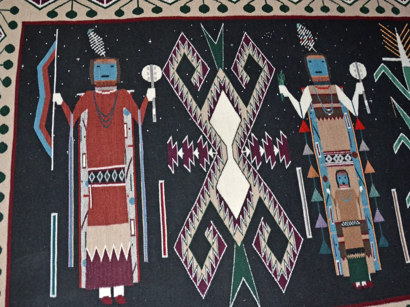 Night Sky Yei be Chei Pictorial Navajo Weaving : Berlinda Nez Barber : Churro 227 : 48"  x 105" (4' x 8'9")