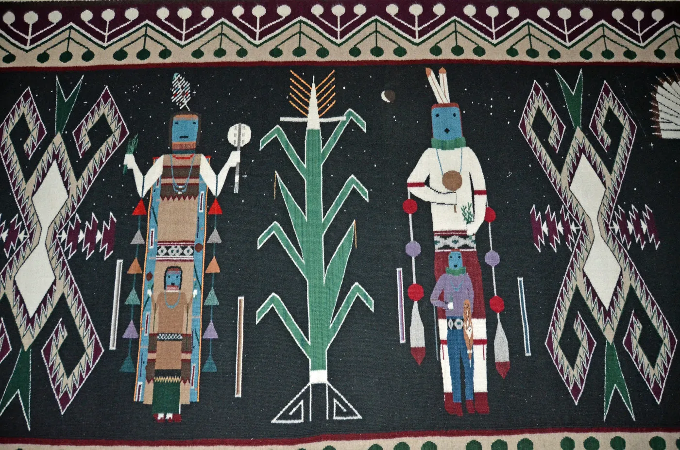 Night Sky Yei be Chei Pictorial Navajo Weaving : Berlinda Nez Barber : Churro 227 : 48"  x 105" (4' x 8'9")